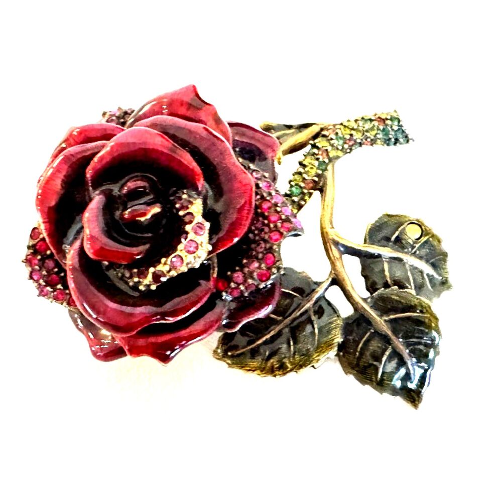 Jay Strongwater Red Rose Trinket Box with Swarovski Crystals 3 1/4"